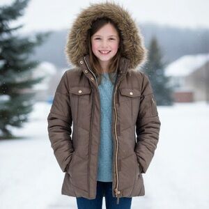 Girls Duck Down & Feathers Winter Coat w/hood like new